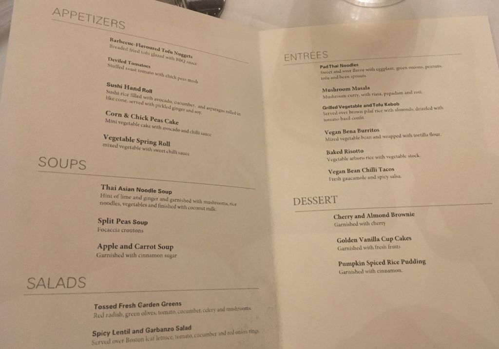 vegan options on Royal Caribbean menu
