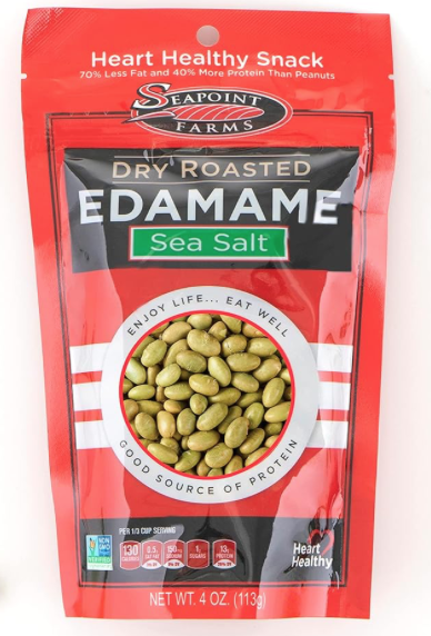 dry roasted edamame, one of the healthier vegan high protein snacks